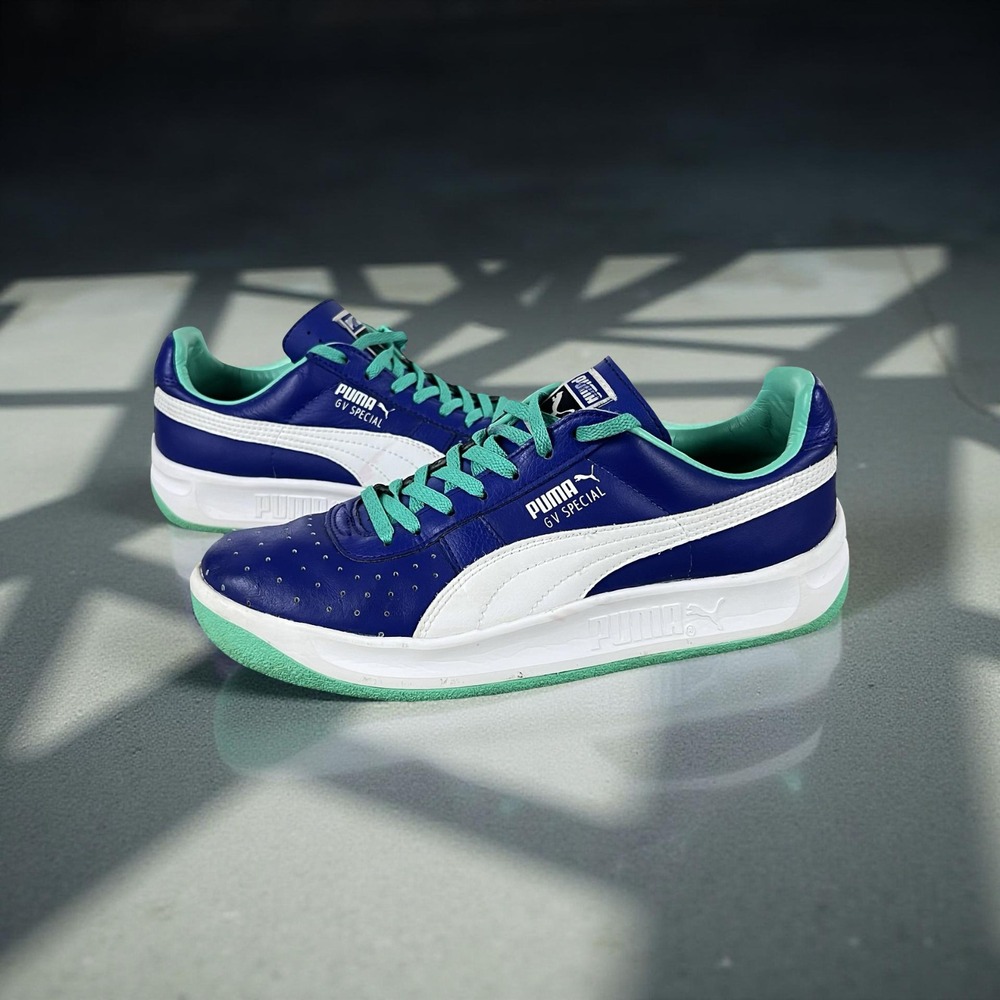 Puma GV Special Womens 6.5 Blue Teal White Leather Tennis Shoes Sneakers 344766